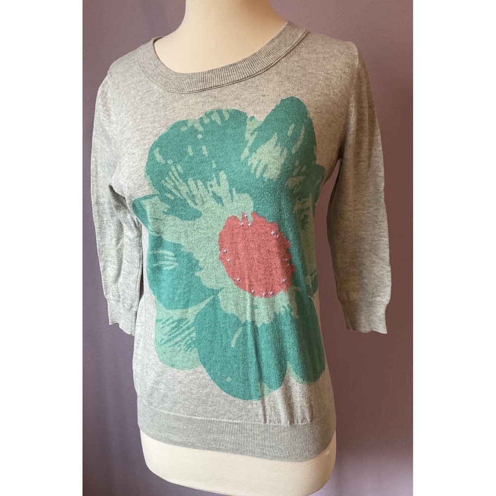 J. Crew Gray Sweater with Teal Flower Size XS